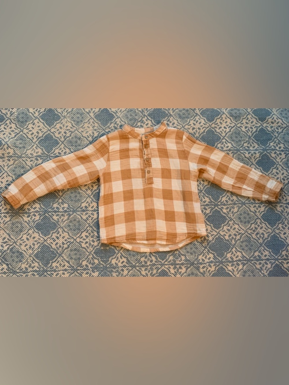 Buho Kids Gingham Cotton Gauze Shirt Caramel 4T